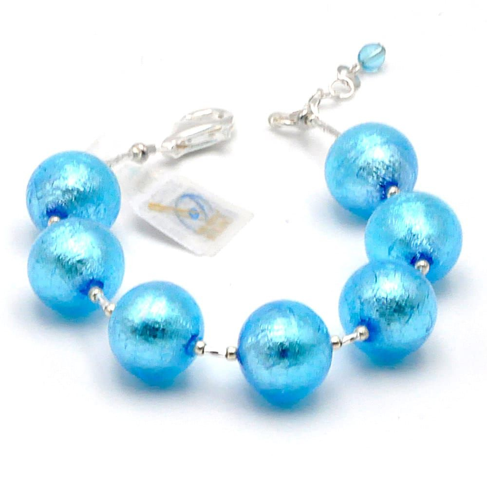 Bola azul claro - pulseira de azul em reais, de vidro de murano em veneza