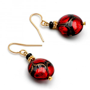 Pastiglia aventurina rojo - aretes rojo joyas en verdadero cristal de murano de venecia