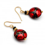 Boucles d'oreilles rouge aventurine verre de murano de venise