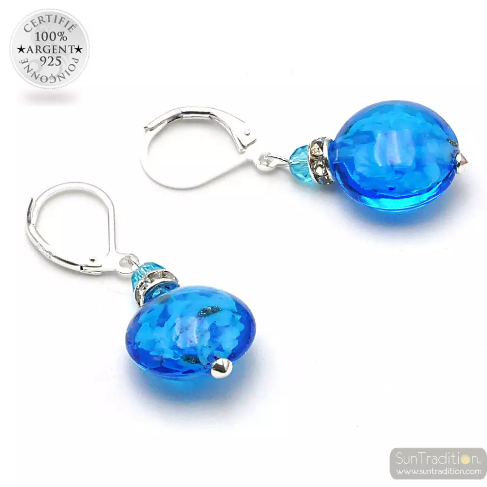 Pastiglia notte light blue - leverback light blue navy earrings jewelry real glass murano from venice