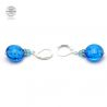 Brincos azul claro fecho em clip de cristal murano de veneza 
