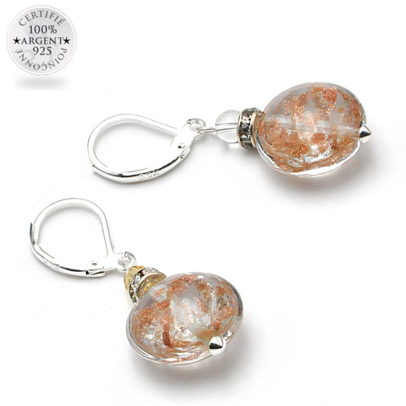 Brincos aventurine fecho em clip de cristal murano de veneza 