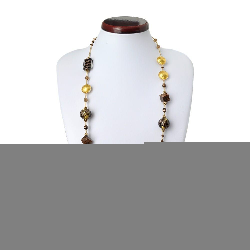 NECKLACE GLASS MURANO GOLD LONG BARIOLE BROWN VENETIAN
