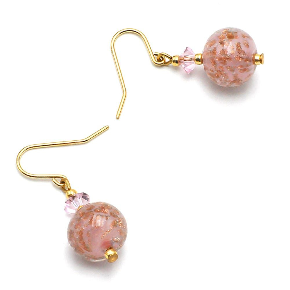 Roze oorbellen van echt muranoglas uit venetië