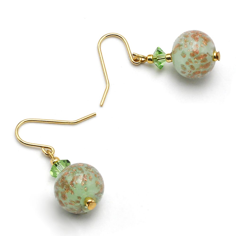 Green earrings in real murano glass from venice