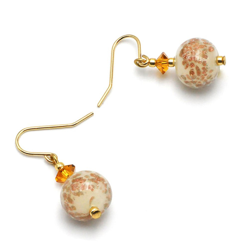 Boucles d'oreilles beige en veritable verre de murano de venise