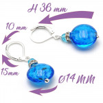 Boucles d'oreilles dormeuses bleu ciel aventurine en veritable verre de murano de venise 