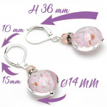 Boucles d'oreilles dormeuses aventurine rose en veritable verre de murano de venise 