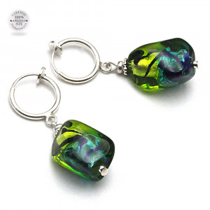 Sasso twee tonen groene - oorbellen geen piercing murano glas groen en blauw 