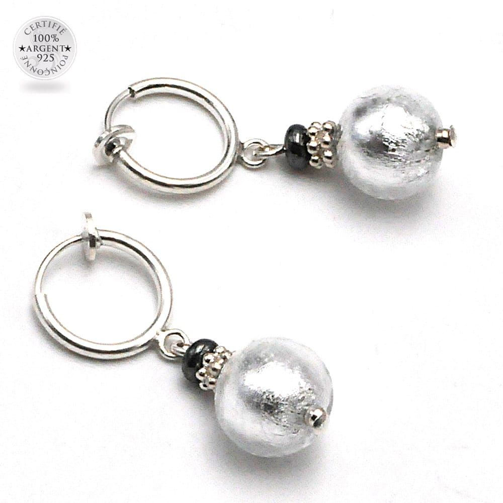 Penelope plata - aretes plata sin perforaciones joyas de cristal de murano de venecia