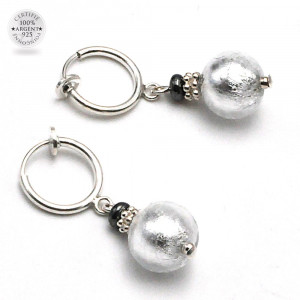 Penelope argent - boucles oreilles non percee argent en veritable verre de murano de venise