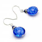 Boucles d'oreilles crochets bleu marine en veritable verre de murano de venise