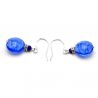 Boucles d'oreilles crochets bleu marine en veritable verre de murano de venise