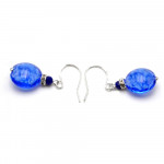 Boucles d'oreilles crochets bleu marine en veritable verre de murano de venise