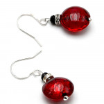 Boucles d'oreilles crochets rouge bijoux en veritable verre de murano de venise