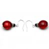 Boucles d'oreilles crochets rouge bijoux en veritable verre de murano de venise