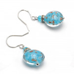 Boucles d'oreilles crochets aventurine bleu ciel verre de murano