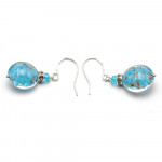 Boucles d'oreilles crochets aventurine bleu ciel verre de murano