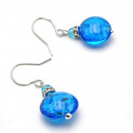 Boucles d'oreilles dormeuses bleu ciel aventurine en veritable verre de murano de venise 