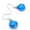 Leverback light blue navy earrings jewelry real glass murano from venice 