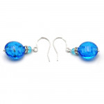 Boucles d'oreilles dormeuses bleu ciel aventurine en veritable verre de murano de venise 