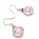 Boucles d'oreilles dormeuses aventurine rose en veritable verre de murano de venise 