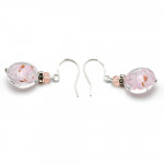 Boucles d'oreilles dormeuses aventurine rose en veritable verre de murano de venise 