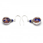 Boucles d'oreilles dormeuses aventurine cobalt en veritable verre de murano de venise