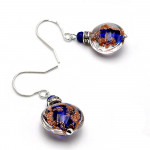 Boucles d'oreilles dormeuses aventurine cobalt en veritable verre de murano de venise