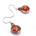 Boucles d'oreilles dormeuses aventurine rouge en veritable verre de murano de venise