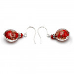 Boucles d'oreilles dormeuses aventurine rouge en veritable verre de murano de venise