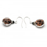 Boucles d'oreilles dormeuses aventurine noires en veritable verre de murano de venise