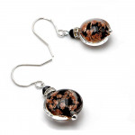 Boucles d'oreilles dormeuses aventurine noires en veritable verre de murano de venise