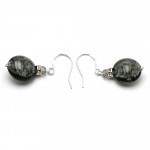 Boucles d'oreilles dormeuses aventurine gris en veritable verre de murano de venise 