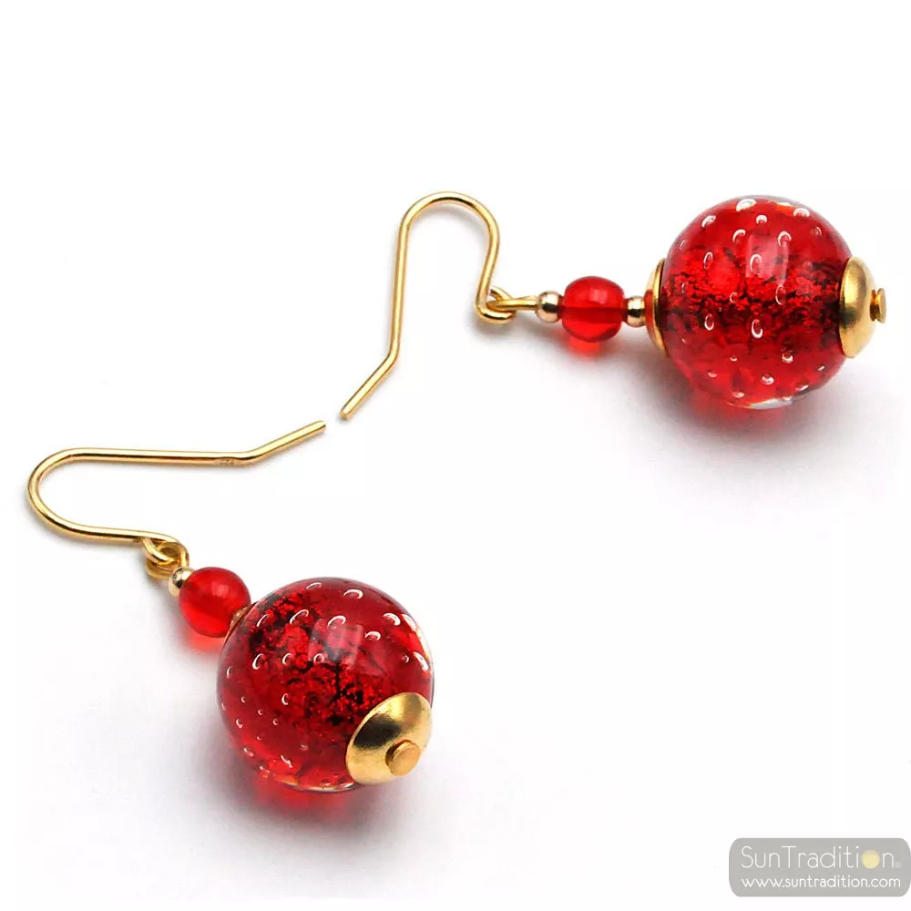 Boucles d'oreilles rouge bijoux en veritable verre de murano de venise