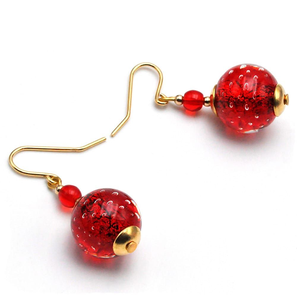 Fizzy rosso - orecchini rossi gioielli in vetro di murano originale di venezia
