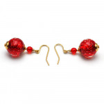 Red murano glass earrings in genuine glass from venice