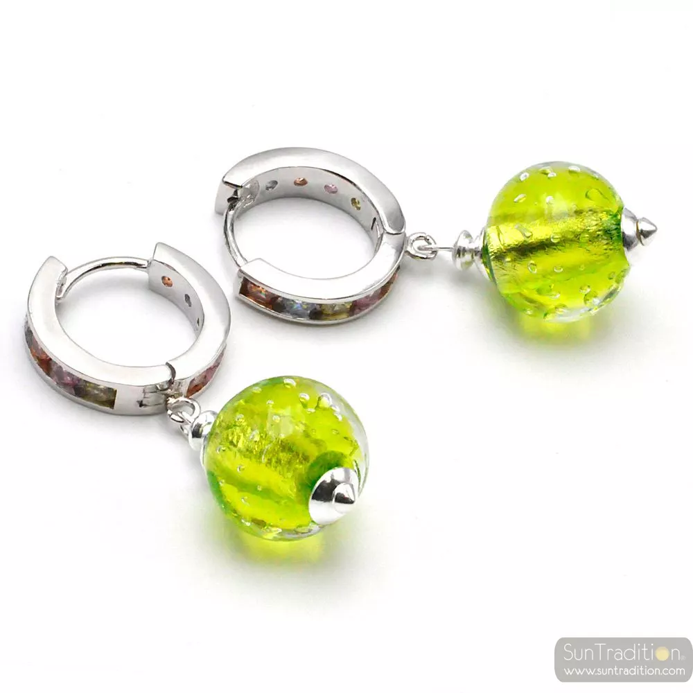 Fizzy arcobaleno vert anis - boucles d'oreilles dormeuse vert anis en veritable verre de murano de venise