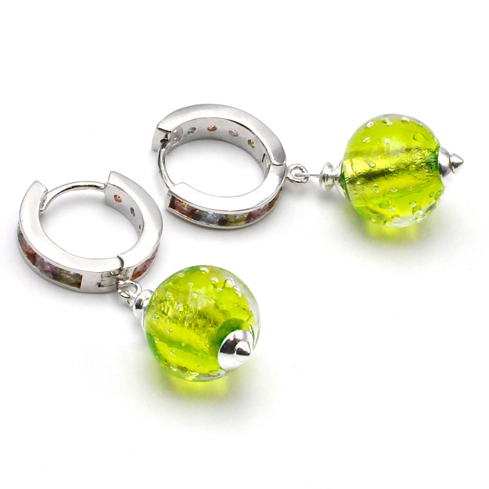 Fizzy arcobaleno anis green - anise green leverback earrings in real venice murano glass