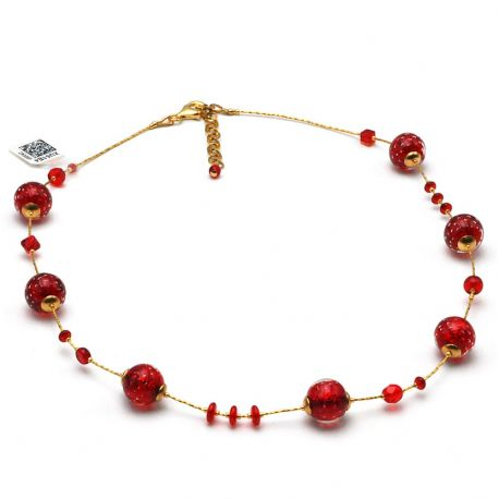 Red murano glass necklace in real venice glass