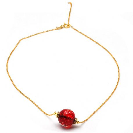 Pendentif perles fizzy verre murano rouge