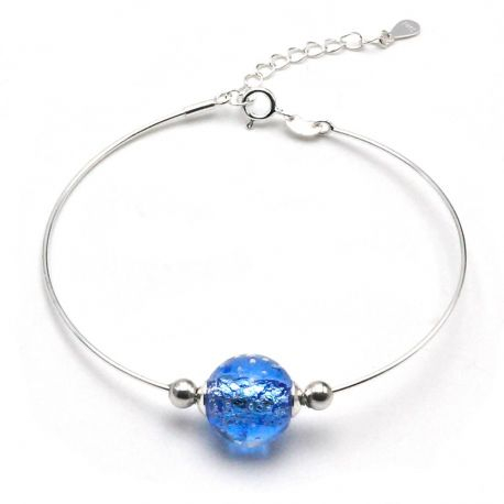 Niebieska srebrna bransoletka z prawdziwego szkła murano z wenecji