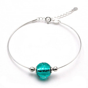 Turquoise silver bracelet in genuine murano glass from venice