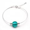 Turquoise silver bracelet in genuine murano glass from venice