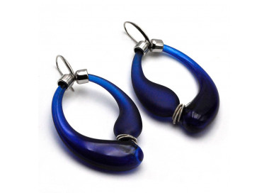 Zwart en blauw satijn creoles oorbellen echt murano de venetië geblazen glas