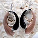 Black and brown creoles aventurine blown murano glass earrings