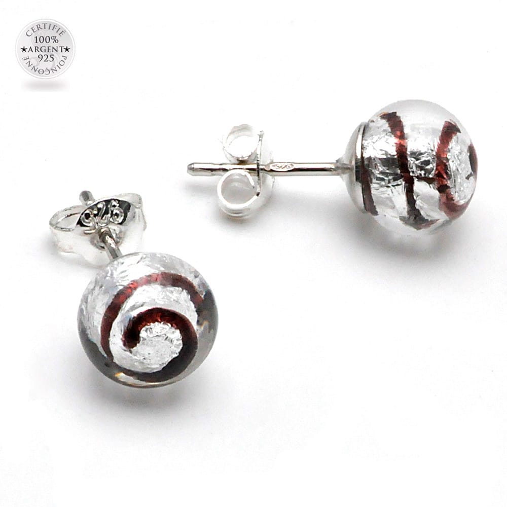 Silver black whirlpool clou earrings in genuine murano glass from venice