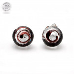 Boucles d'oreilles clou argent tourbillon noir en veritable verre de murano de venise