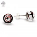 Boucles d'oreilles clou argent tourbillon noir en veritable verre de murano de venise