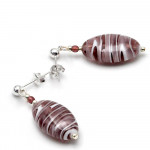 Boucles d'oreilles clous argent amethyste en veritable verre de murano de venise